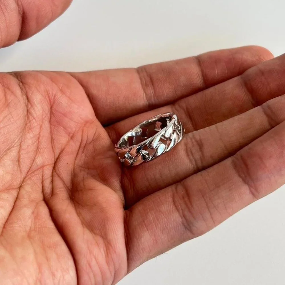 Y2K 2000s vintage silver Cuban link ring